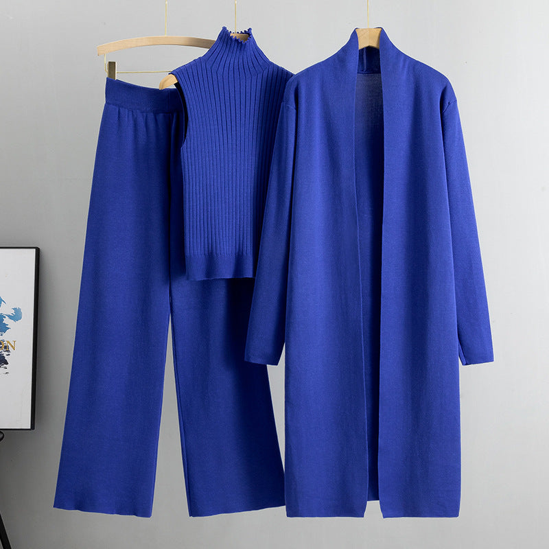 Ensemble 3 Pièces– Gilet Sans Manches, Long Cardigan et Pantalon Large