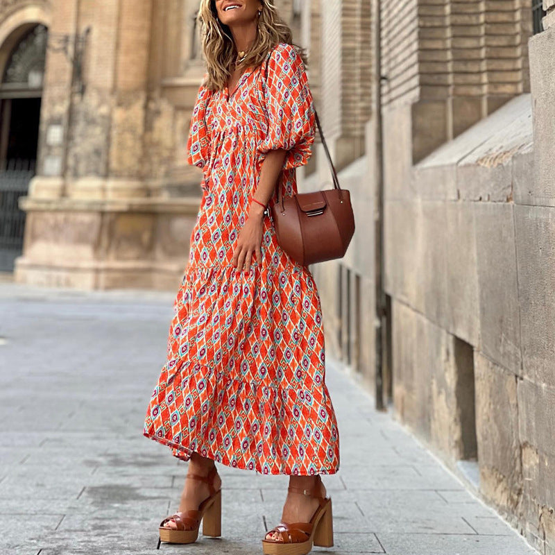 VERDE VINTAGE ROBE BOHÈME IMPRIMÉ FLORAL