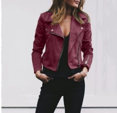 Synthetic Suede Motorcycle Jacket - Chic Style and Timeless Elegance