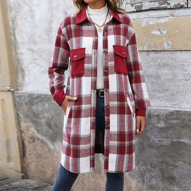 Brushed Checkered Long Coat