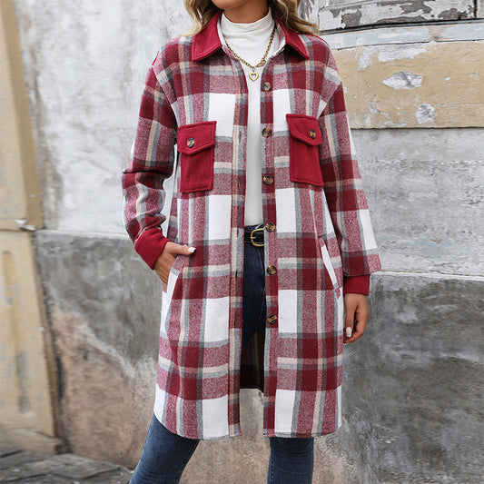 Brushed Checkered Long Coat