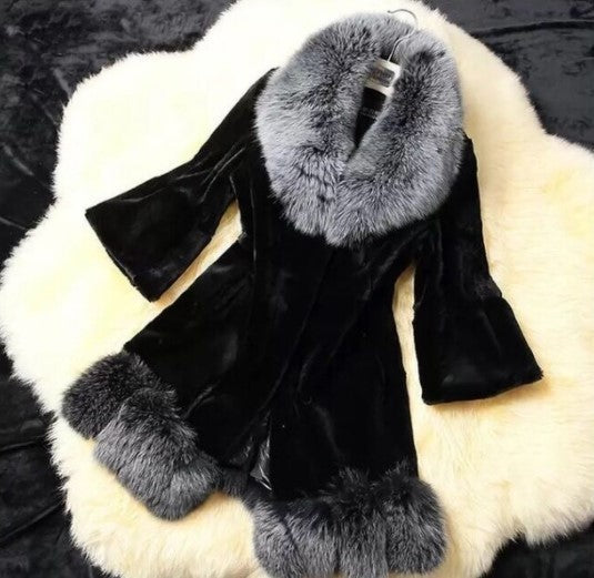 Manteau Slim avec Grand Col en Fourrure Imitation Lapin – Élégance et Confort