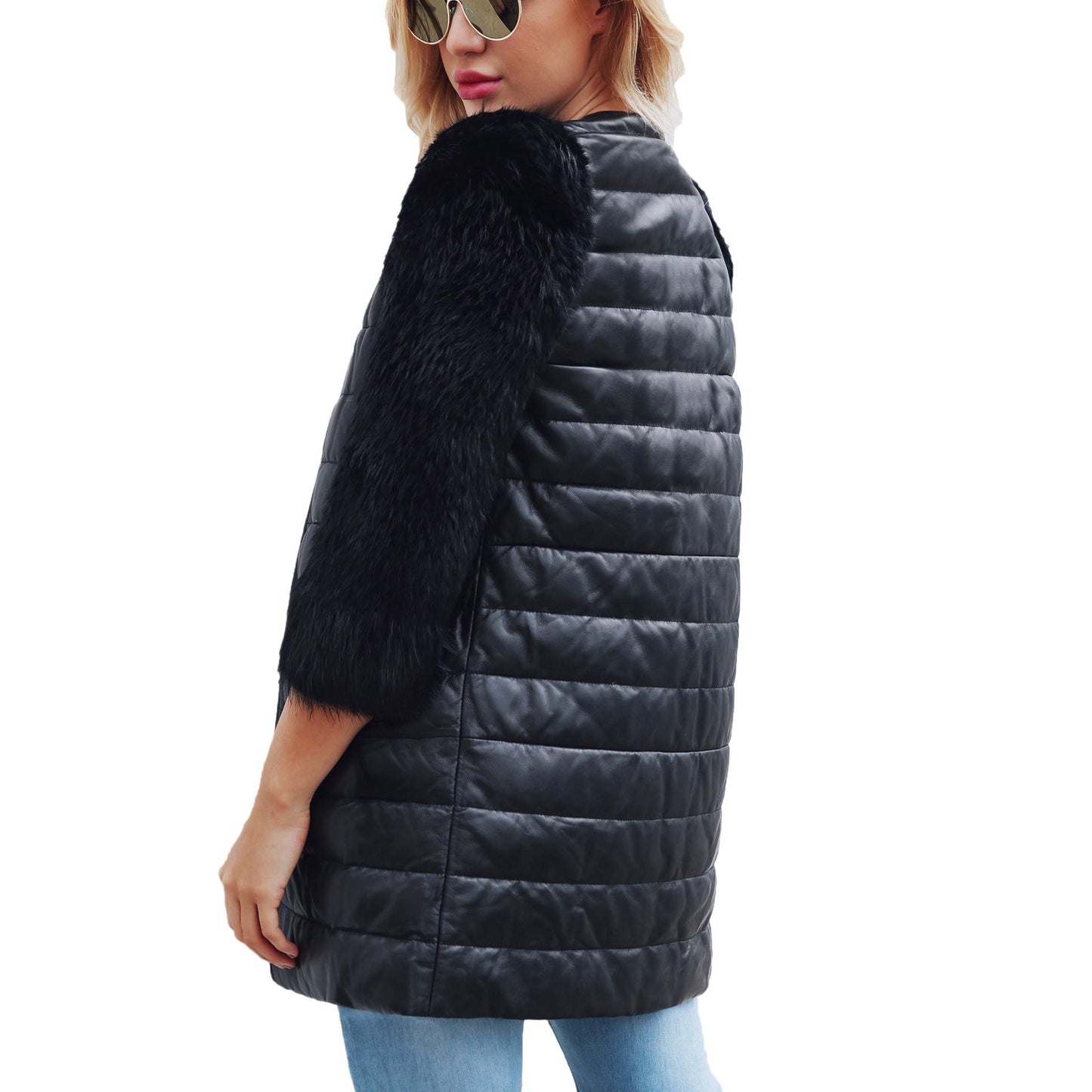 Veste Longue en Similicuir et Fausse Fourrure – Élégance Audacieuse