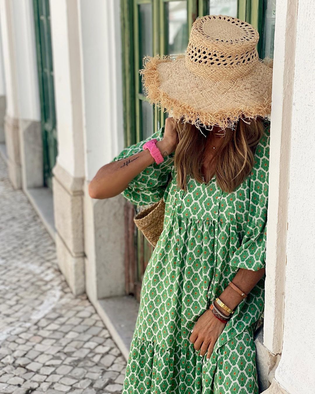 VERDE VINTAGE ROBE BOHÈME IMPRIMÉ FLORAL