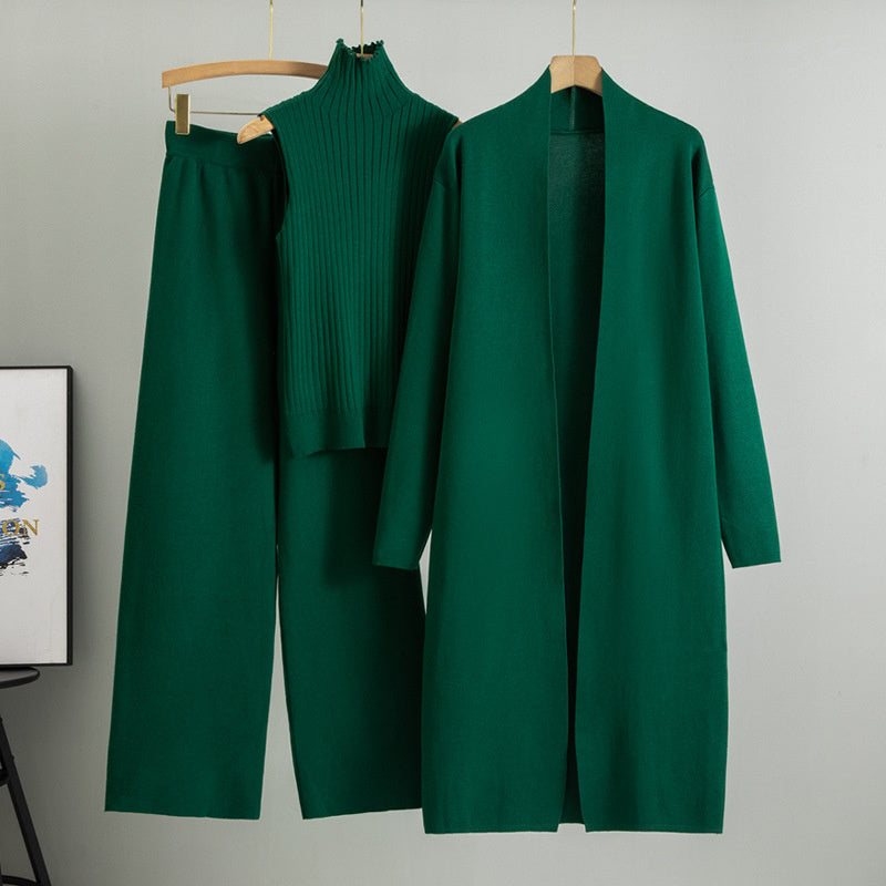 Ensemble 3 Pièces– Gilet Sans Manches, Long Cardigan et Pantalon Large