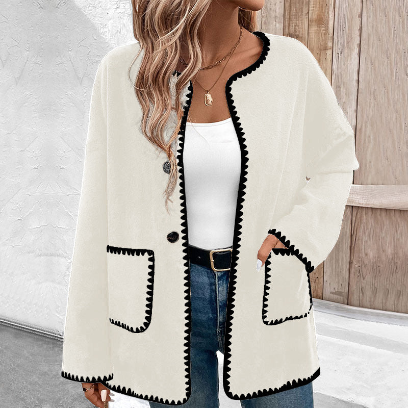 Manteau Bicolore Longue Manche avec Poches