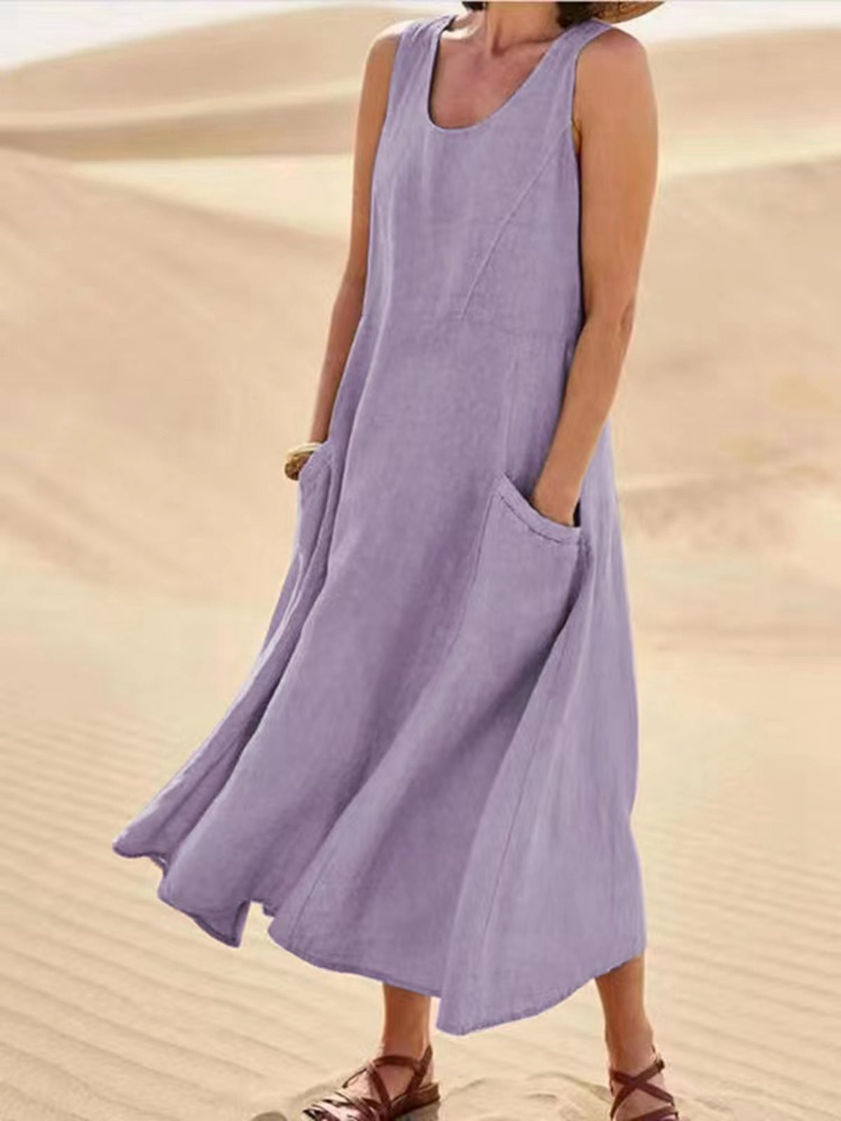 Léa – Robe Longue Sans Manches à Poches