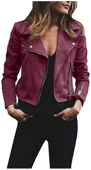 Synthetic Suede Motorcycle Jacket - Chic Style and Timeless Elegance