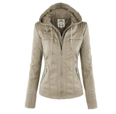 Veste en Simili Cuir avec Capuche Amovible