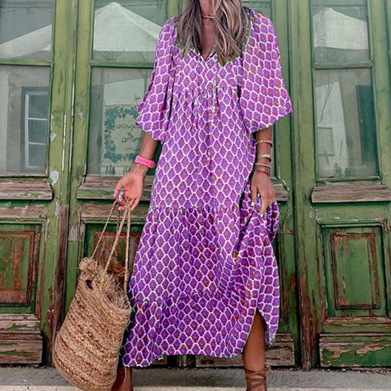 VERDE VINTAGE ROBE BOHÈME IMPRIMÉ FLORAL