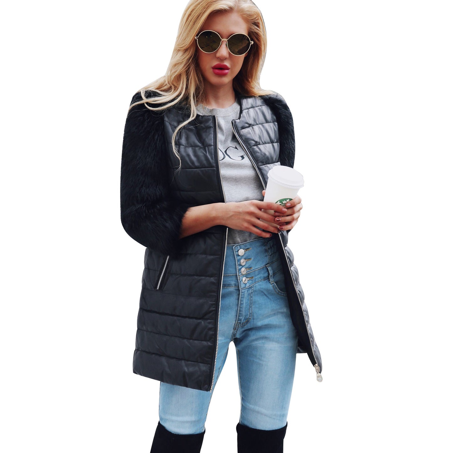 Veste Longue en Similicuir et Fausse Fourrure – Élégance Audacieuse