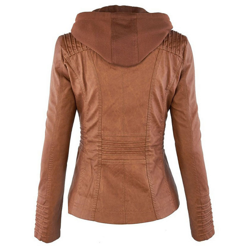 Veste en Simili Cuir avec Capuche Amovible