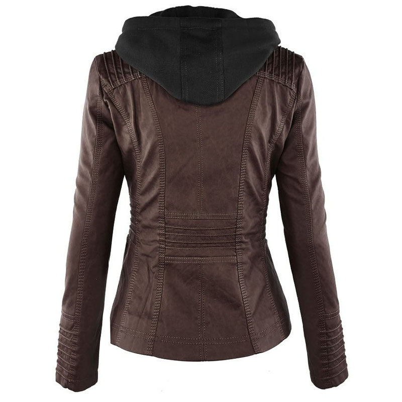 Veste en Simili Cuir avec Capuche Amovible