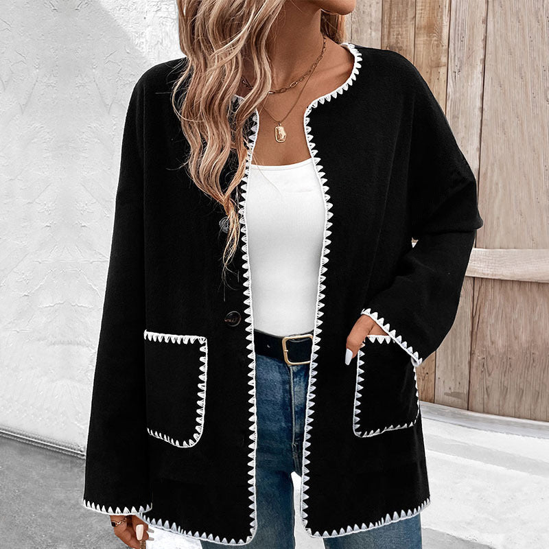 Manteau Bicolore Longue Manche avec Poches