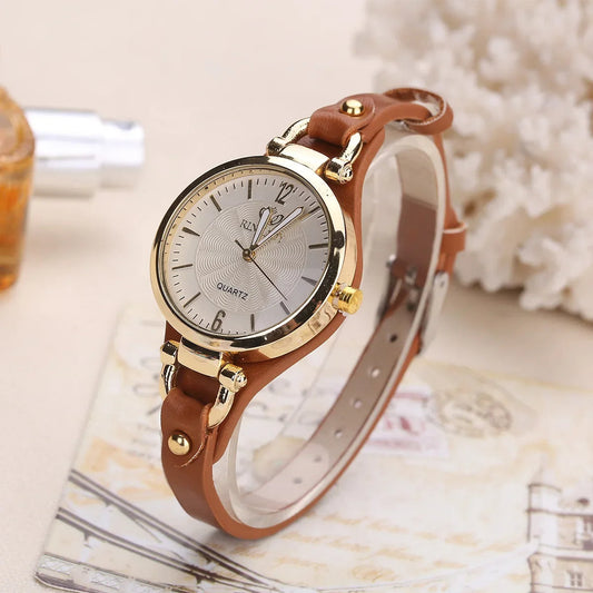 Sophie Elegant Watch in Vegan Leather and Gold Steel