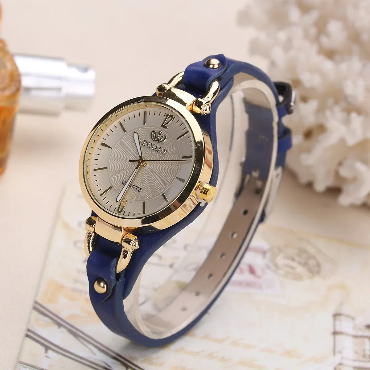 Sophie Elegant Watch in Vegan Leather and Gold Steel