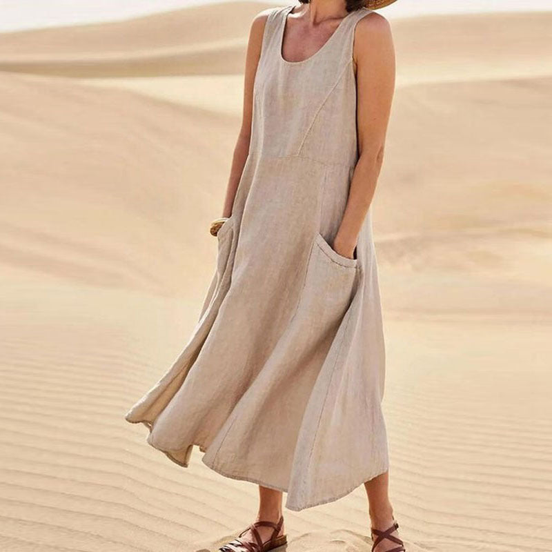 Léa – Robe Longue Sans Manches à Poches