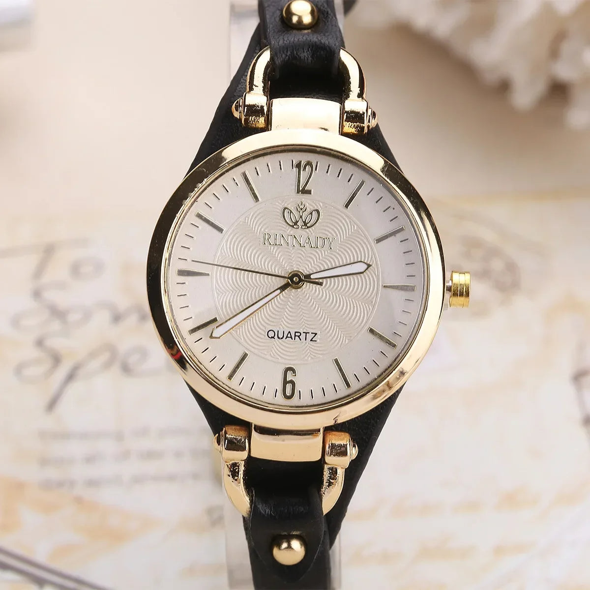 Sophie Elegant Watch in Vegan Leather and Gold Steel