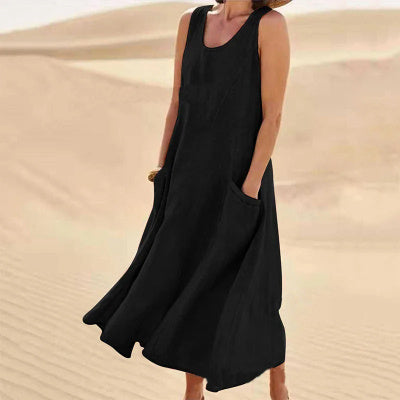 Léa – Robe Longue Sans Manches à Poches