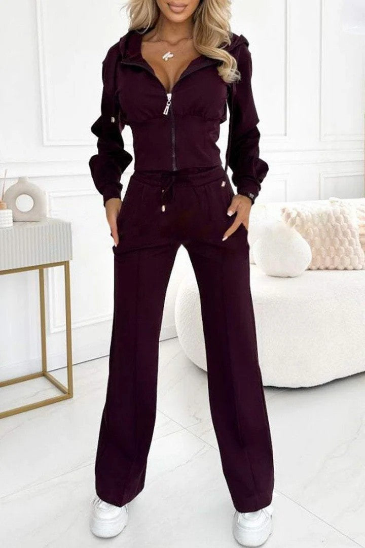 Ensemble Deux Pièces Automne-Hiver avec Veste à Capuche et Fermeture Éclair