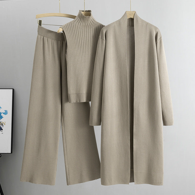 Ensemble 3 Pièces– Gilet Sans Manches, Long Cardigan et Pantalon Large