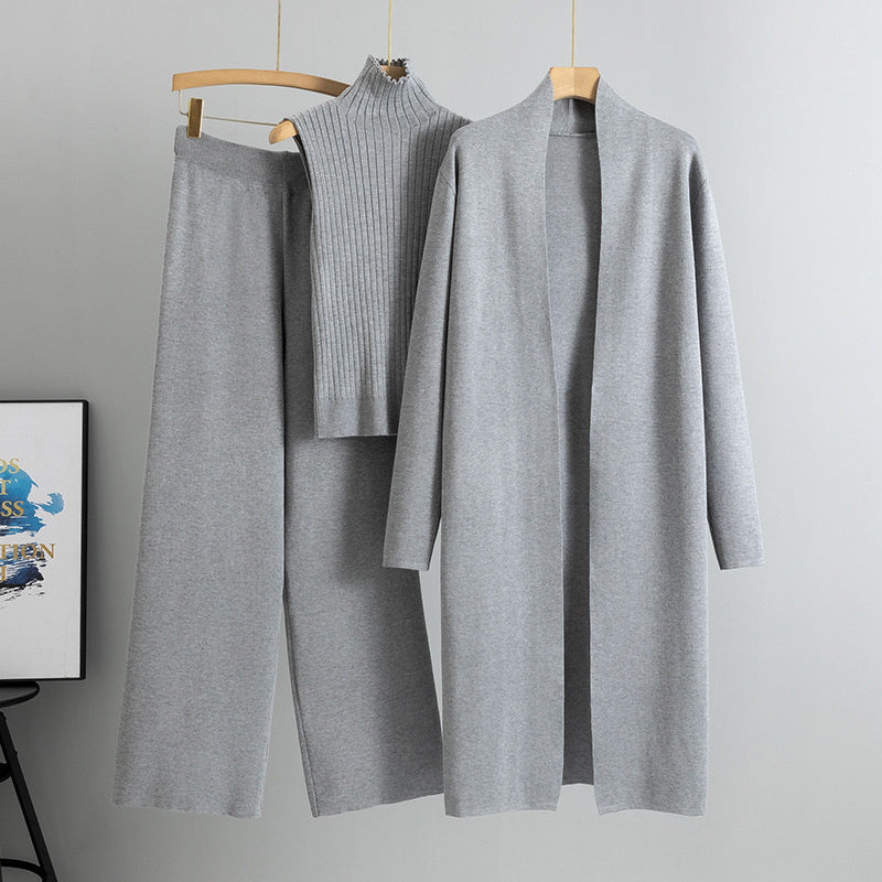 Ensemble 3 Pièces– Gilet Sans Manches, Long Cardigan et Pantalon Large