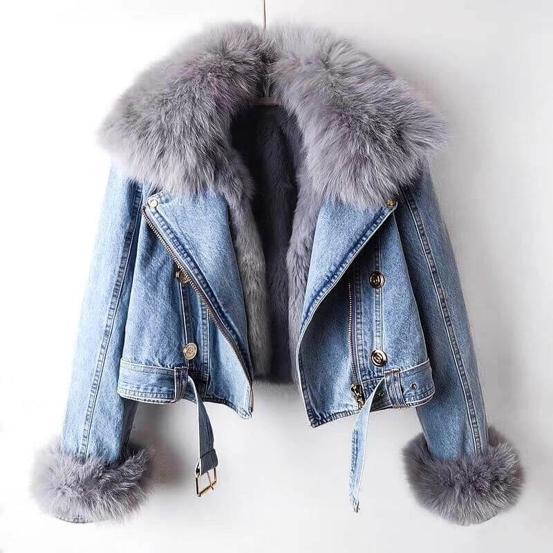 Clara Elegant Denim and Fur Jacket