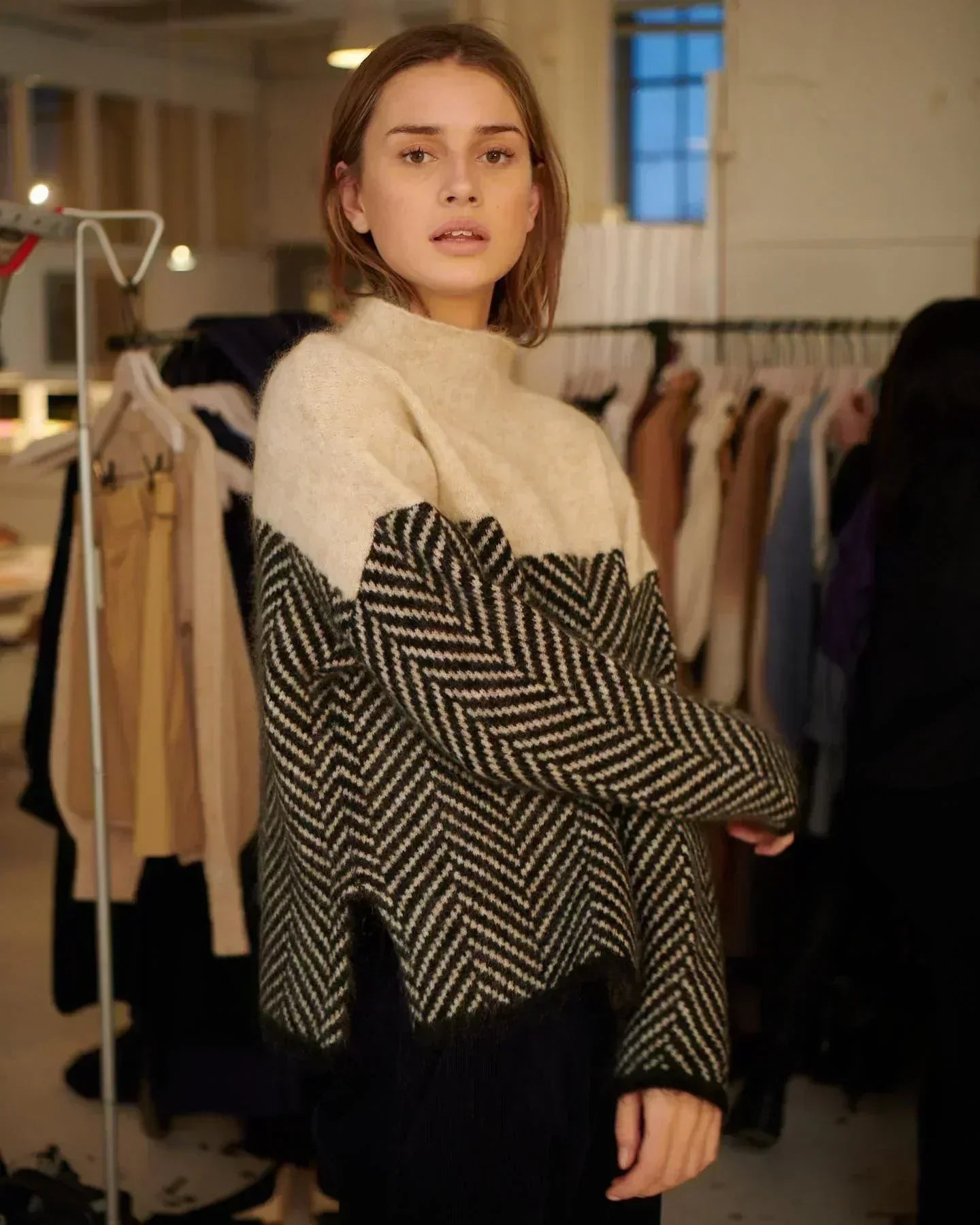 Camille Soft and Structured Chevron Pattern Knit Sweater