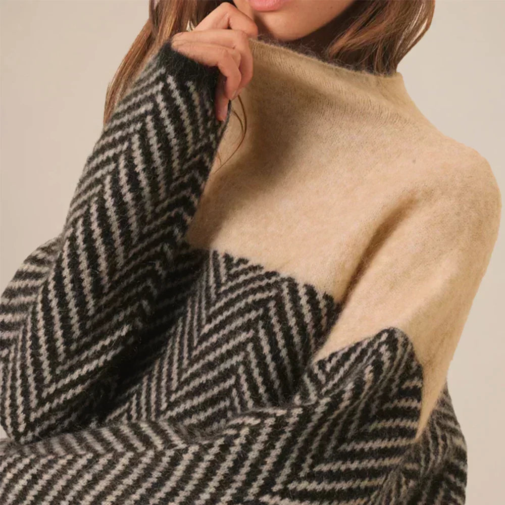 Camille Soft and Structured Chevron Pattern Knit Sweater