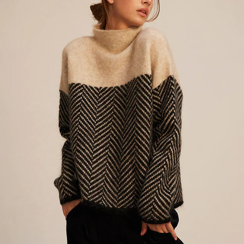 Camille Soft and Structured Chevron Pattern Knit Sweater