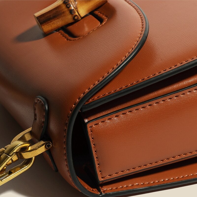 Sophie Elegant Leather Bag with Bamboo Handle