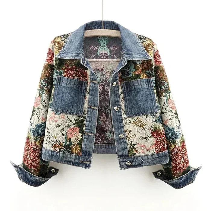 Léa Elegant Floral Denim Jacket