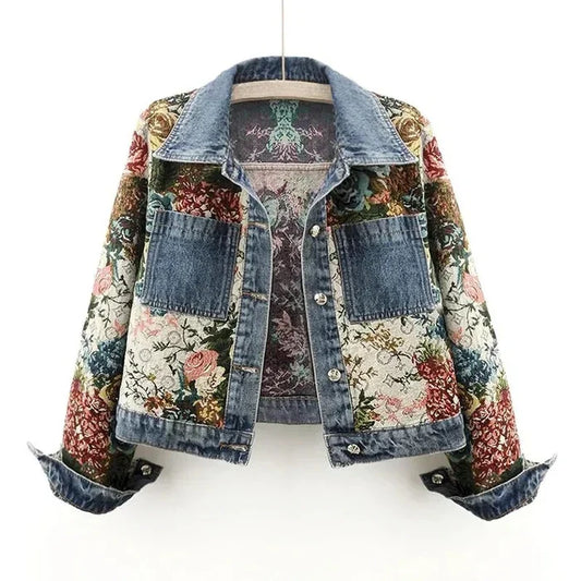 Léa Elegant Floral Denim Jacket