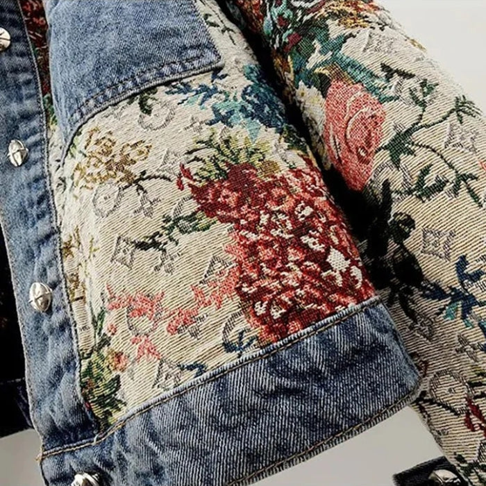 Léa Elegant Floral Denim Jacket