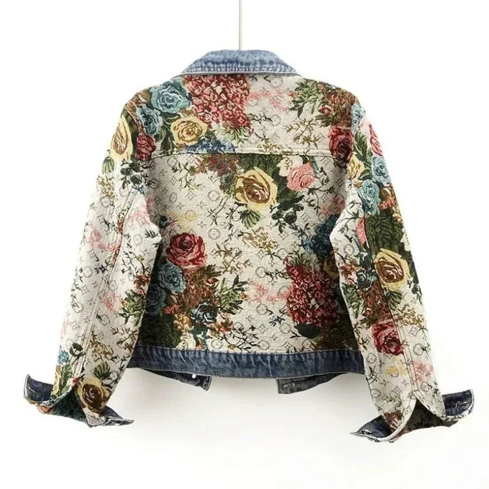 Léa Elegant Floral Denim Jacket