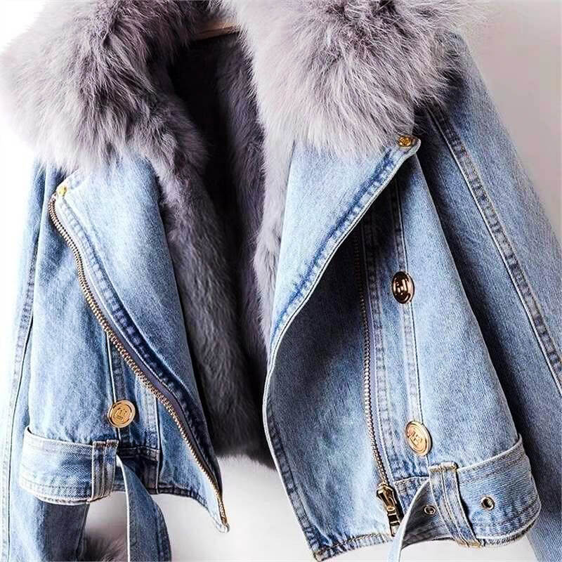 Clara Elegant Denim and Fur Jacket