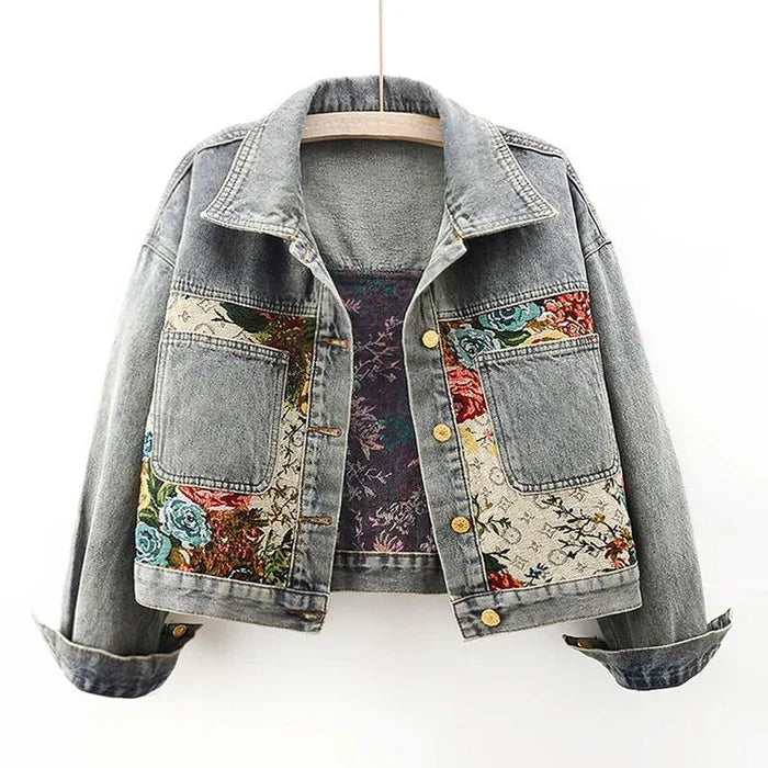 Léa Elegant Floral Denim Jacket