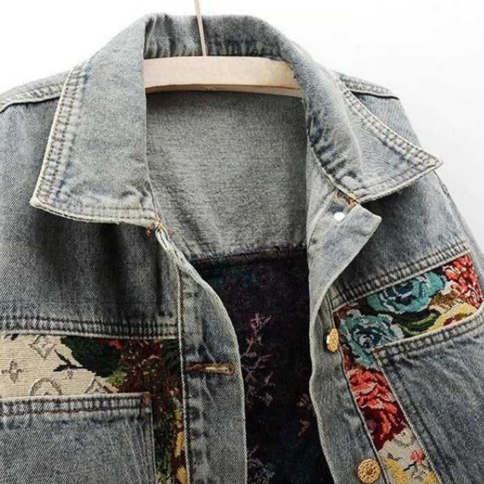 Léa Elegant Floral Denim Jacket
