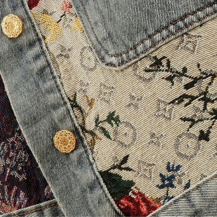 Léa Elegant Floral Denim Jacket