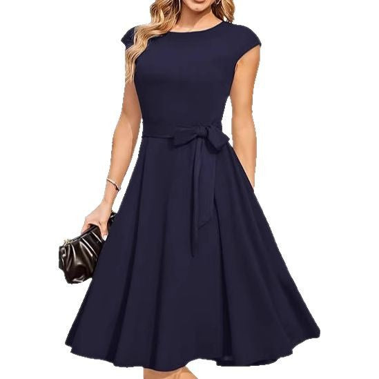 Élodie – Robe Mi-longue Chic Avec Nœud Taille
