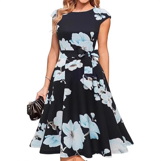 Élodie – Robe Mi-longue Chic Avec Nœud Taille