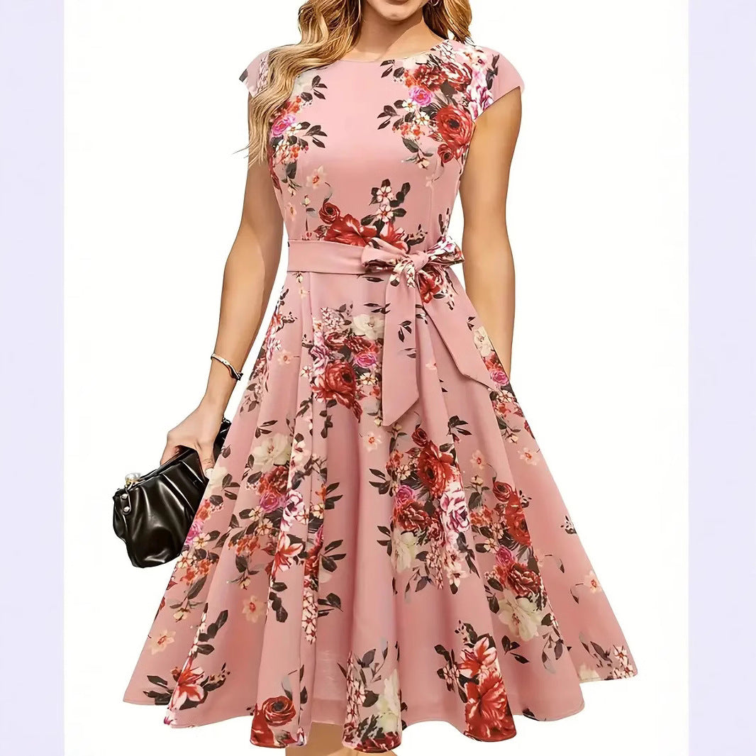 Élodie – Robe Mi-longue Chic Avec Nœud Taille