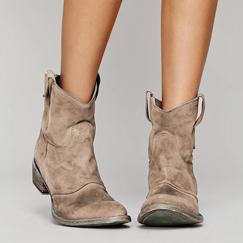Clara Vintage Western Ankle Boots with Pointed Toe and Low Heel