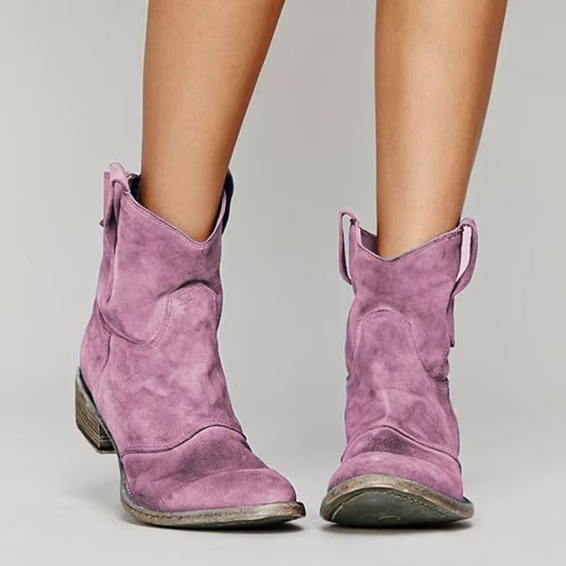 Clara Vintage Western Ankle Boots with Pointed Toe and Low Heel