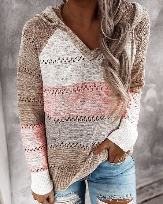 Comfortable Striped Hooded Sweatshirt