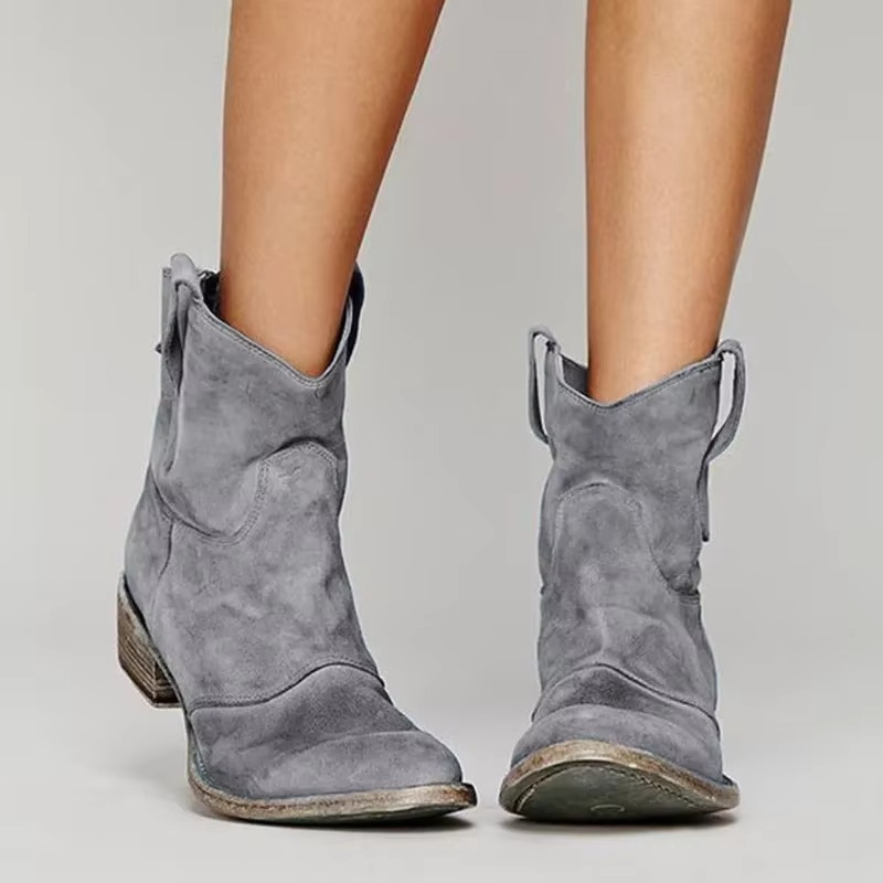 Clara Vintage Western Ankle Boots with Pointed Toe and Low Heel
