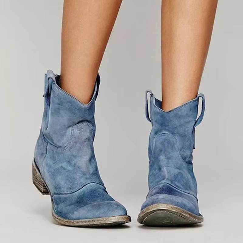 Clara Vintage Western Ankle Boots with Pointed Toe and Low Heel