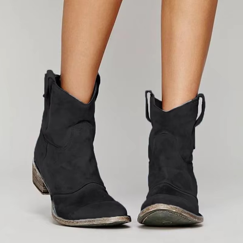 Clara Vintage Western Ankle Boots with Pointed Toe and Low Heel