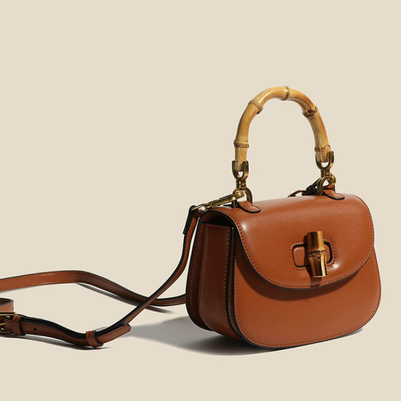 Sophie Elegant Leather Bag with Bamboo Handle