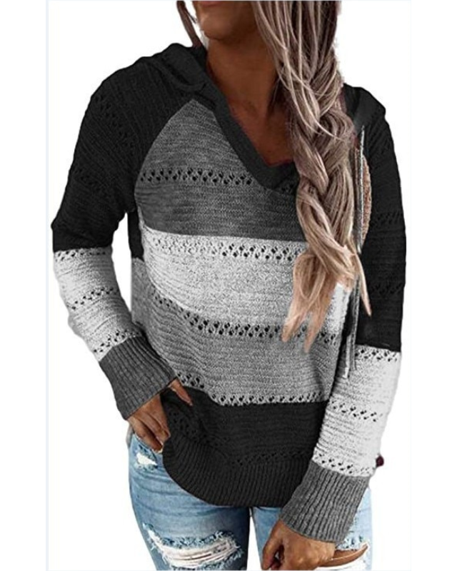 Comfortable Striped Hooded Sweatshirt